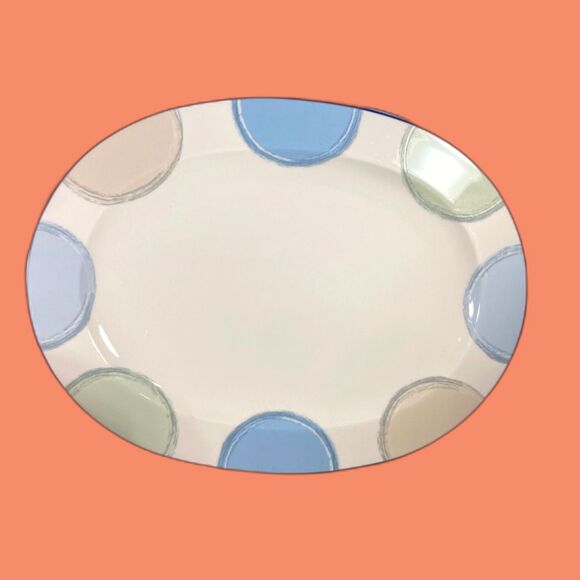 Noritake Ambience Java Blue Polka Dot Large 14" Oval Platter - Picture 3 of 5